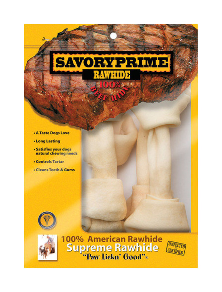 Savory Prime American Supreme Rawhide Knotted Bone for Large Adult Dogs - 8 to 9 Inches