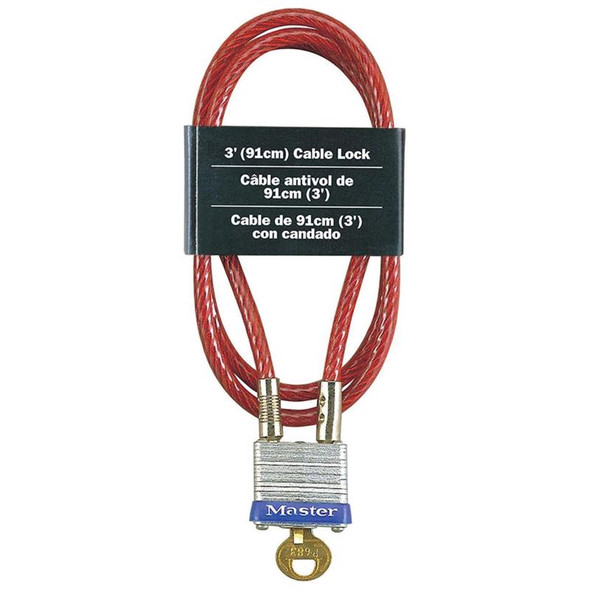 Master Lock 719D 36-Inch Steel Bike Lock Cable with Red Vinyl Coating