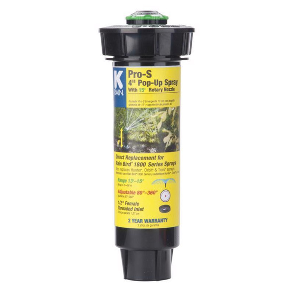 K Rain Pro S 30651 Adjustable Pop-Up Spray Head – 4 Inch Height, 1/2 Inch Inlet, Black
