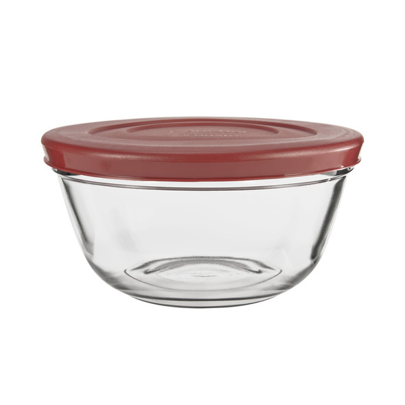 Anchor Hocking 2.5 Qt Glass and Plastic Mixing Bowl with Red Lid