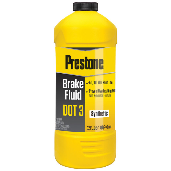 Prestone DOT 3 Synthetic Brake Fluid – 32 oz Bottle for Automotive Performance