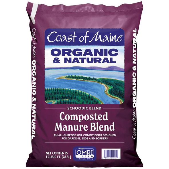 Coast of Maine Schoodic Blend Organic Cow Manure, 1 Cubic Foot Bag for Gardens and Lawns