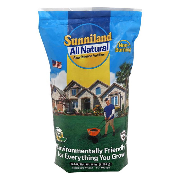 Sunniland Lawn Fertilizer 6-4-0, 5 lb Bag – Slow-Release Nitrogen for Small Lawns and Vegetables