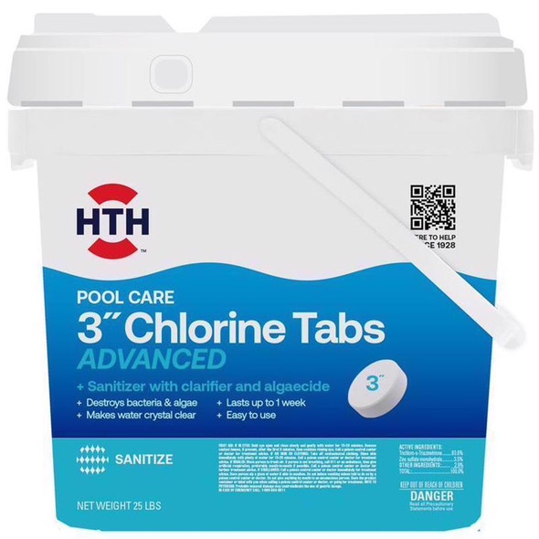 HTH Chlorinating Chemicals Pool Care 3-Inch Chlorine Tablets - 25 lb Container