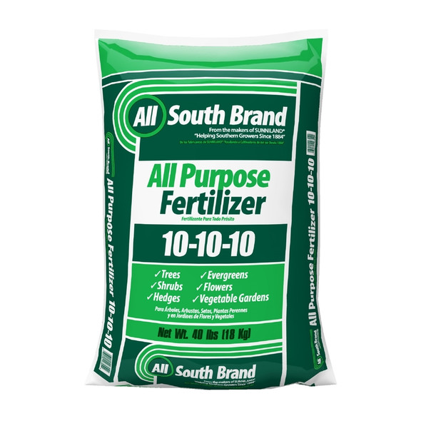 All South Brand 10-10-10 Lawn Fertilizer, 40 lb Bag - All-Purpose Grass and Vegetable Feed for Medium Lawns