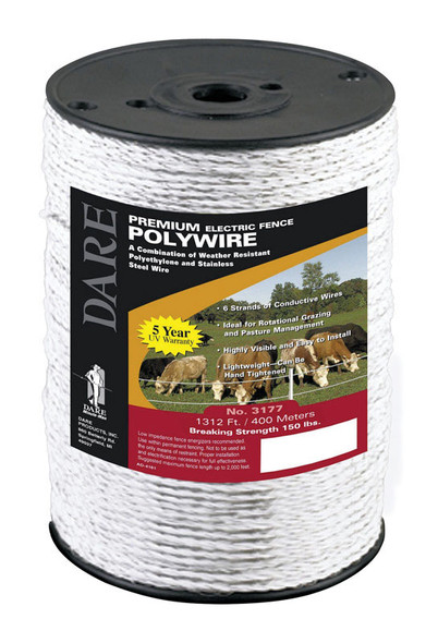 Dare Heavy Duty Polywire 400 Feet Electric Fence Wire - Durable Polyethylene Construction