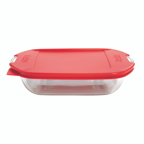 Anchor Hocking 3 Quart Glass Baking Dish with Red Lid – Clear and Red Nonstick Surface