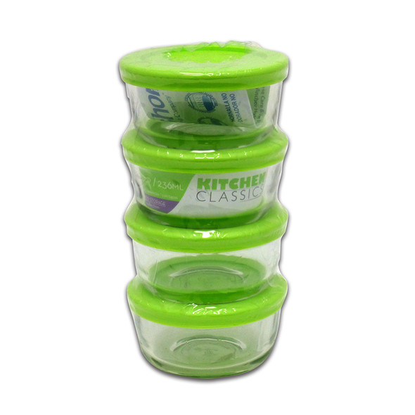Kitchen Classics Food Storage Container Set - 8 Piece, 1-Cup Capacity, Microwave and Freezer Safe, Green Lid