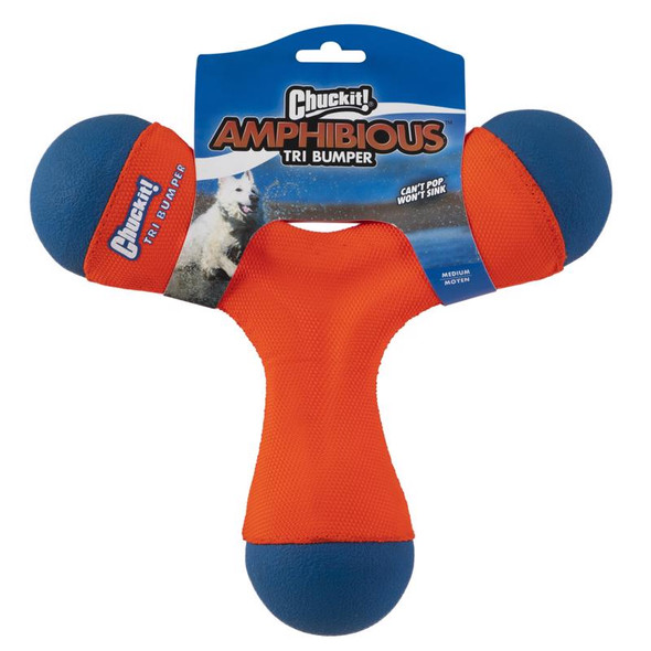 Chuckit! Tug Toy MD Tri Bumper for Dogs - Durable Rubber, Blue and Orange