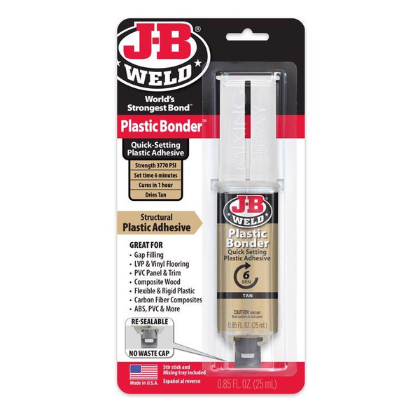 J-B Weld Plastic Bonder Adhesive, 0.85 oz - High Strength Liquid Plastic Repair for Auto & Body Work