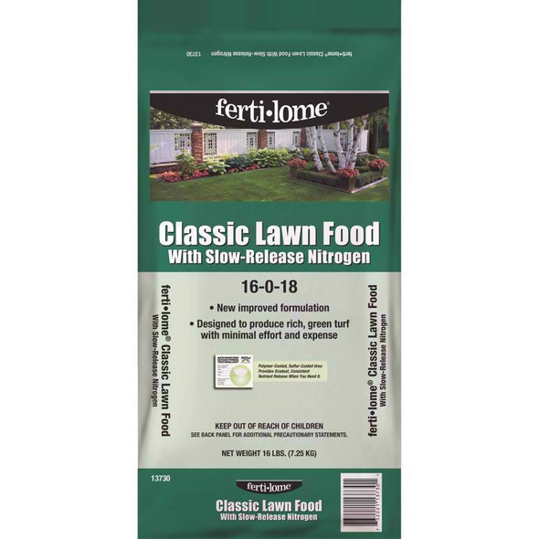 Ferti-lome Classic Lawn Fertilizer Part 13730 - 16-0-18 Slow-Release Nitrogen for Medium Lawns