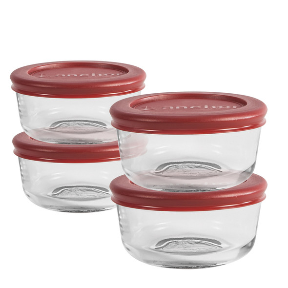 Anchor Hocking 91553L24 Food Storage Container Set - 8 Pieces, Round Glass and Plastic, Microwave and Dishwasher Safe