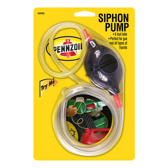 Pennzoil PNZ Siphon Pump 6 ft - Hand Operated Fluid Transfer Tool for Gas and Liquids