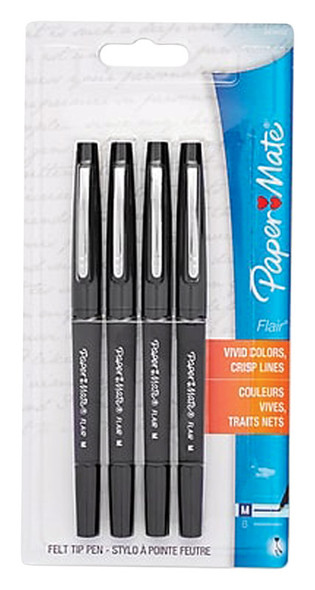 FELT TIP PEN BLK 4PK PAP