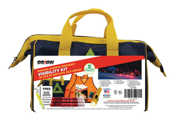 Orion Roadside Emergency Kit with Flashlight and First Aid, 14-Piece Compact Auto Safety Kit
