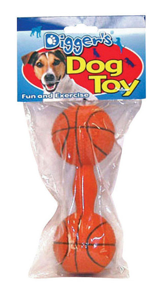 Boss Pet Digger's Large Squeaky Dog Toy – Basketball and Dumbbell Design, Latex Material, Orange
