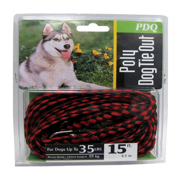 DOG TIE OUT 15' RED/BLK