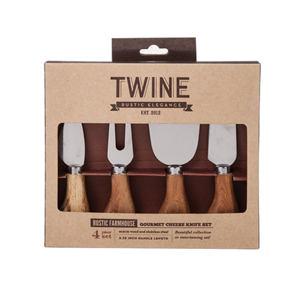 Twine Rustic Farmhouse Cheese Knives Set (4-Piece) - Stainless Steel & Wood Finish