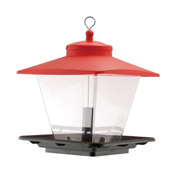 Audubon Cafe Bird Feeder with Four Feeding Stations - Red Hopper Style, 12-Inch Height