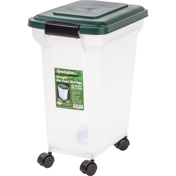Remington Pet Food Container 28 Quart – Durable Plastic Storage Bin with Green Finish