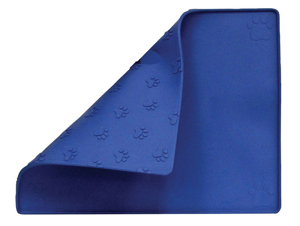 Prestige Pet Bowl Mat in Blue with Non-Slip Design, 14 x 14 Inches
