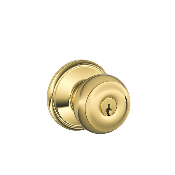 Schlage F51AGEO605 Georgian Bright Brass Keyed Entry Door Knob - Versatile Indoor and Outdoor Use