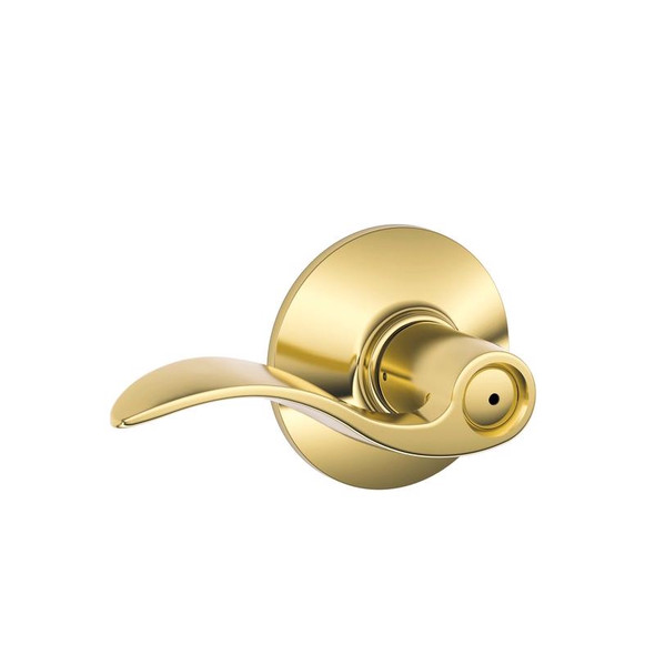 Schlage F40ACC605625 Bed and Bath Lever - Polished Brass/Satin Nickel Finish, 2-3/8 or 2-3/4 Inch Backset, Residential Interior Door Lock