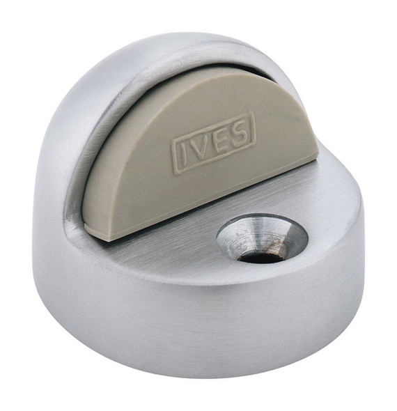 Ives Satin Chrome Floor Mount Door Stop - Brass Construction, 2-Inch Length, 1-3/4-Inch Width, 1-3/8-Inch Height