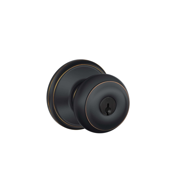 Schlage F51GEO716 Entry Knob in Aged Bronze – Georgian Style, Single Cylinder, Adjustable Backset