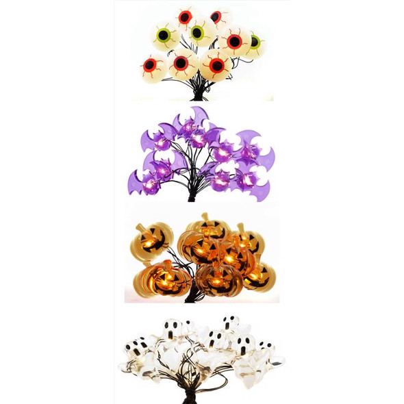 Celebrations LED Halloween Lights with Eyeballs, Bats, Pumpkins, and Flying Ghosts – Battery Operated Warm White Bulbs