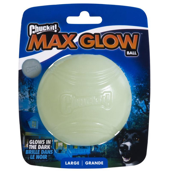 Chuckit! Max Glow Large Dog Toy - White Rubber Fetch Toy for Dogs