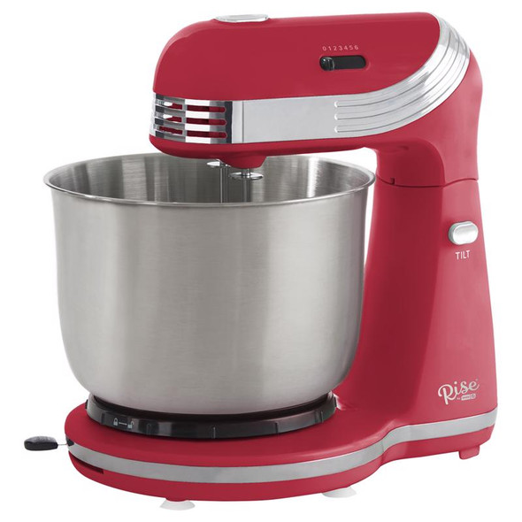 Rise by Dash 3-Quart Red Stand Mixer with 6-Speed Settings and Stainless Steel Work Bowl