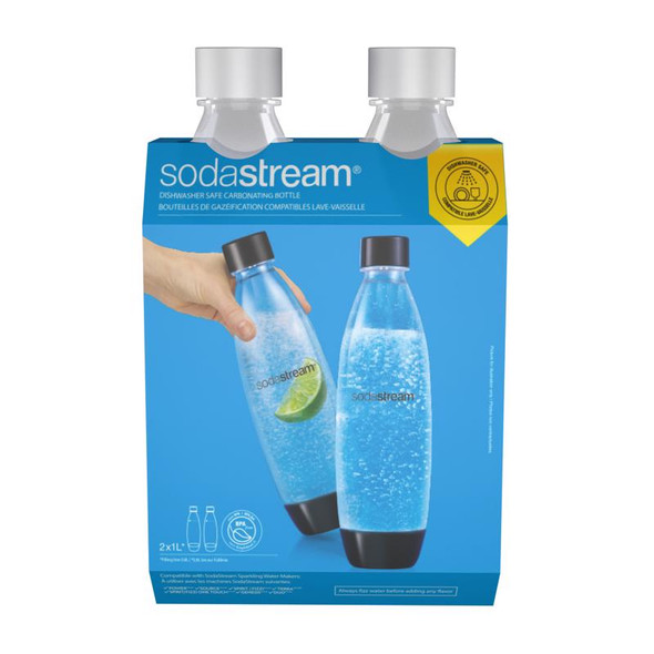 SodaStream 1 Liter Carbonator Bottles (2-Pack) - White, Dishwasher Safe