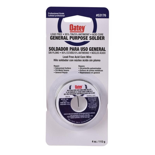 Oatey ACDCR Wire Solder 4 oz - Acid Core Lead-Free Tin/Antimony Alloy for Electrical Use