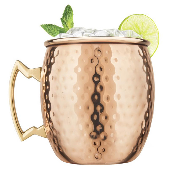 Final Touch Copper Mule Mug 16 oz Hammered Stainless Steel Barware