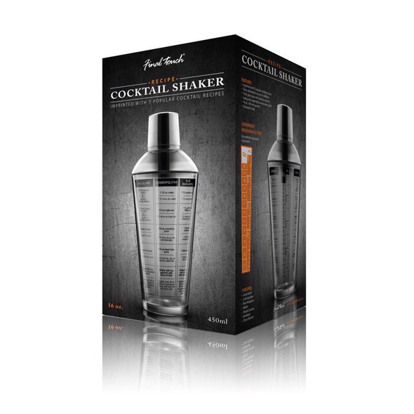 Final Touch 16 oz Clear Glass and Stainless Steel Cocktail Shaker