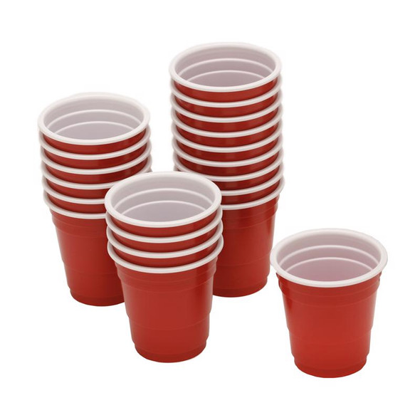 BarY3 Disposable Shot Glasses, 2 oz, Red and White, Pack of 20