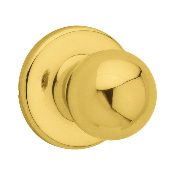 Kwikset Polo Passage Door Knob, Polished Brass Finish, Adjustable Backset 2-3/8 to 2-3/4 inch, Model 92001-516
