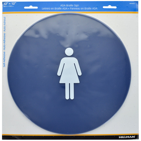 HILLMAN Women Restroom Symbol Plastic Sign - 12 Inch Blue and White Plaque
