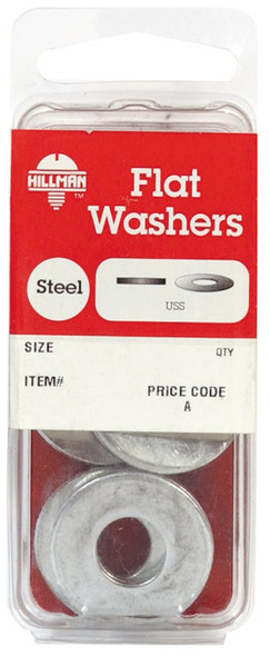 HILLMAN USS Flat Washer - 1/4 inch Zinc-Plated Steel, Pack of 20