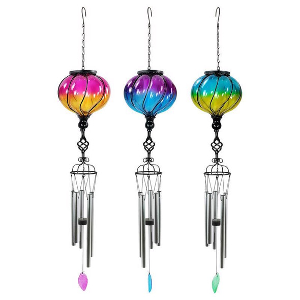 Alpine LJJ1943A Solar Glass Balloon Wind Chime - 31 Inch Outdoor Decor