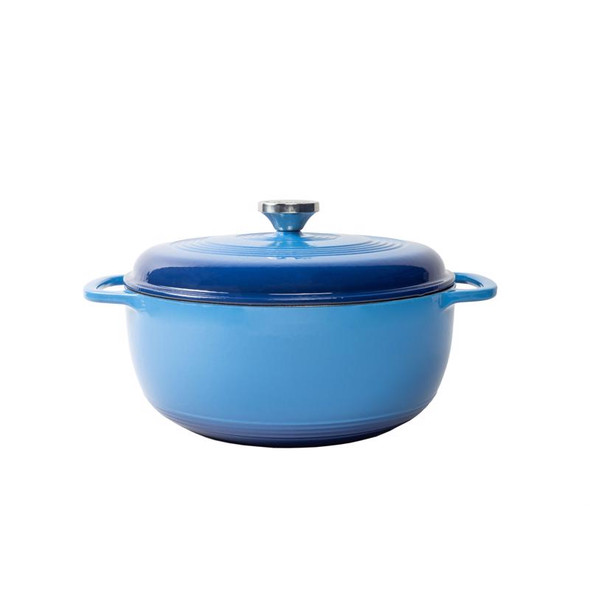 Lodge Logic 6 Qt Blue Cast Iron Dutch Oven with Lid - Heavy-Duty Cookware