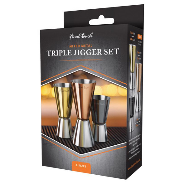 Final Touch Stainless Steel Bar Jigger Set (3-Pack) – Multicolored, Durable and Non-Microwave Safe