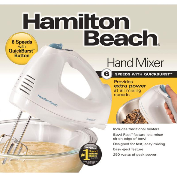 Hamilton Beach Hand Mixer White 6-Speed Model 62689J for Versatile Baking and Cooking