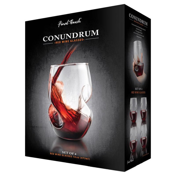 Final Touch Conundrum Red 16 oz Glass Wine Glass Set, Clear, Dishwasher Safe