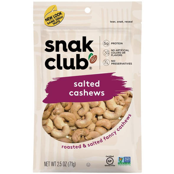 Snak Club Salted Cashews 2.5 oz Bag - Premium Snack Nuts