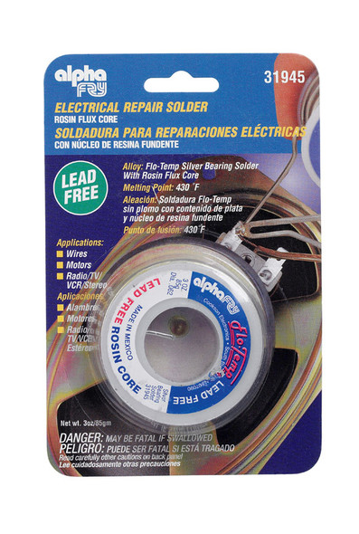 Alpha Fry Rosin Core Solder Wire 3 oz - Lead-Free, 0.062 inch Diameter for Electrical Applications