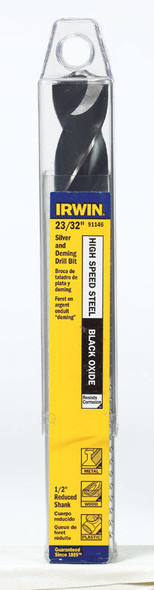 Irwin 91146 High Speed Steel Drill Bit with 1/2 Inch Shank, 3-Inch Flute Length, Black Oxide Finish