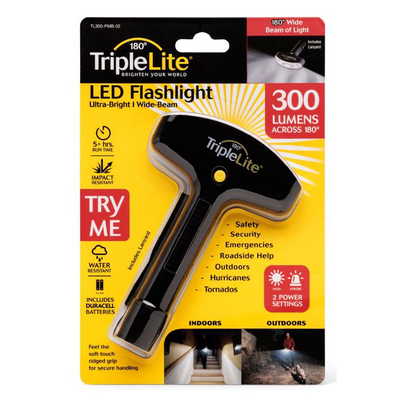 TripleLite TL300-PMB-02 LED Flashlight with 300 Lumens, AA Batteries Included, Black