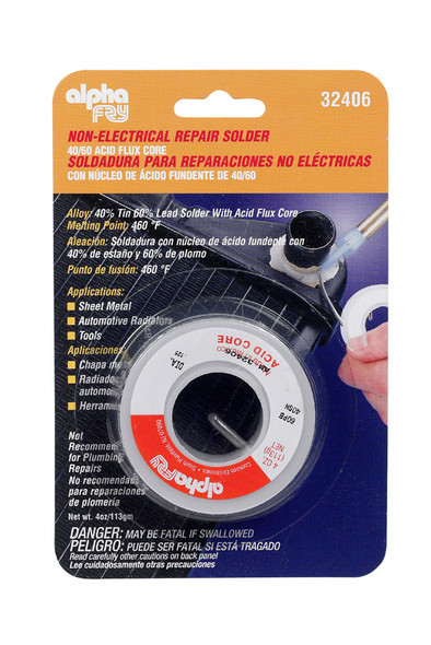 Alpha Fry 40/60 Acid Core Solder – Tin/Lead, 0.125 Inch Diameter, 1 Pound